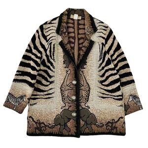 Vintage Tapestry Jacket Safari‎ Animal Print Novelty Button Up Coat Large